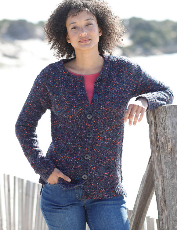 Gilet boutonné maille bouclette (marine) Gilet boutonné maille bouclette (marine)